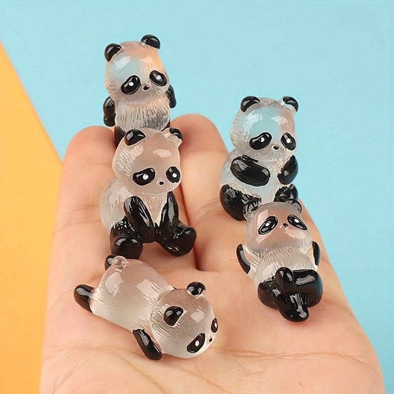 5pcs Luminous Panda Toy Ornaments Game Animal Doll Diy Resin Accessories