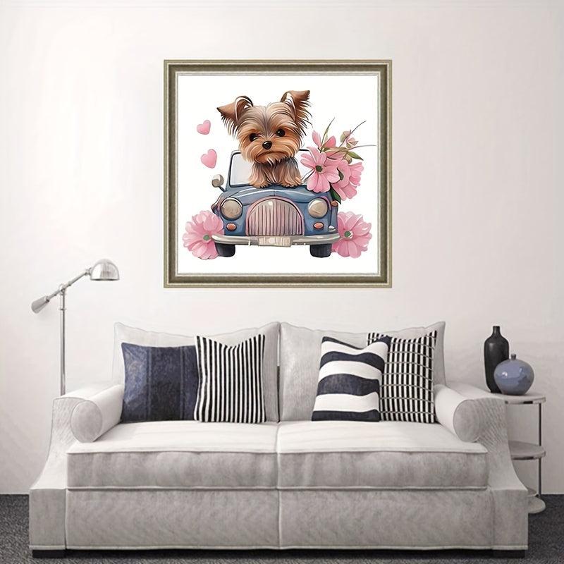 DIY 5D Diamond Painting Kit Landscape Puppy Pink Flowers Small Car