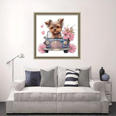 DIY 5D Diamond Painting Kit Landscape Puppy Pink Flowers Small Car