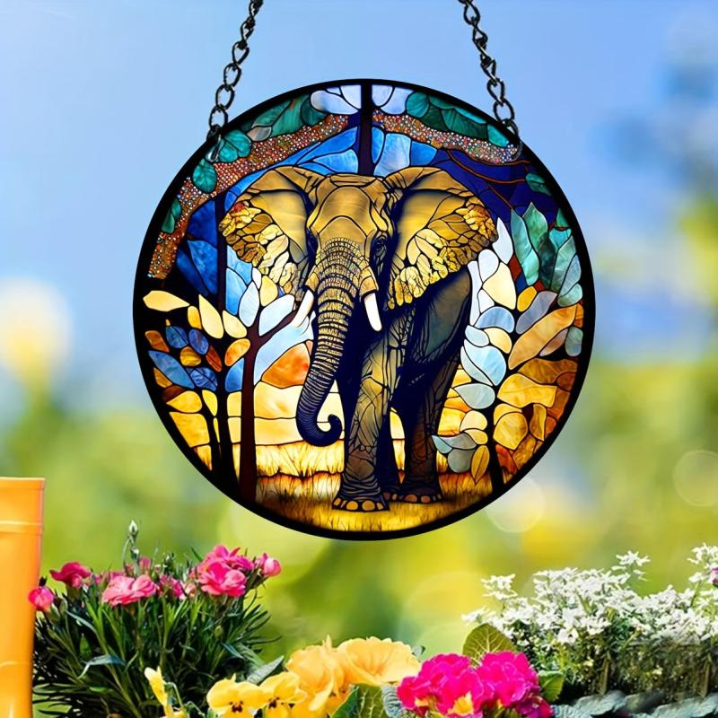 Elephant Stained Suncatcher Wall Art Hanging