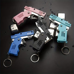 60pcs Metal Burst Rubber Band Toy Mini Folding La launcher With Keychain