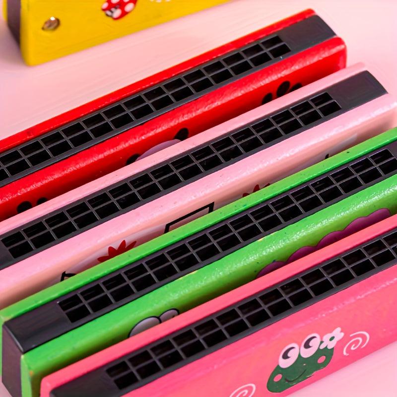 1Pc Wooden Toy Harmonica 16 Holes Painted Musical Instrument Parent Child Puzzle