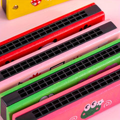 1Pc Wooden Toy Harmonica 16 Holes Painted Musical Instrument Parent Child Puzzle