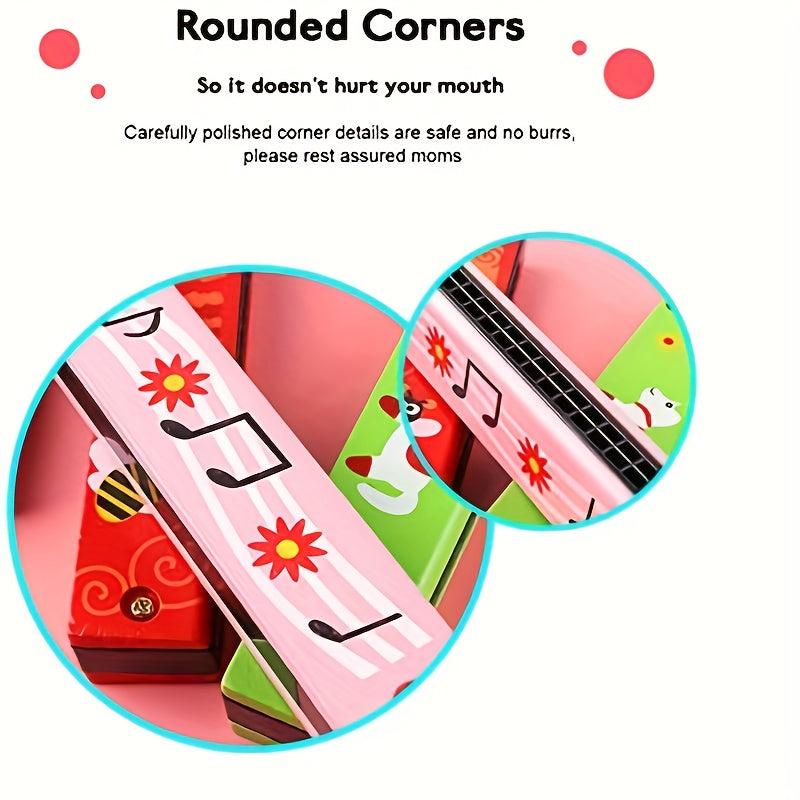 1Pc Wooden Toy Harmonica 16 Holes Painted Musical Instrument Parent Child Puzzle