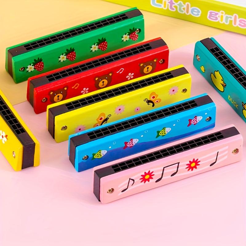1Pc Wooden Toy Harmonica 16 Holes Painted Musical Instrument Parent Child Puzzle