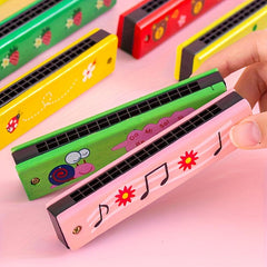 1Pc Wooden Toy Harmonica 16 Holes Painted Musical Instrument Parent Child Puzzle
