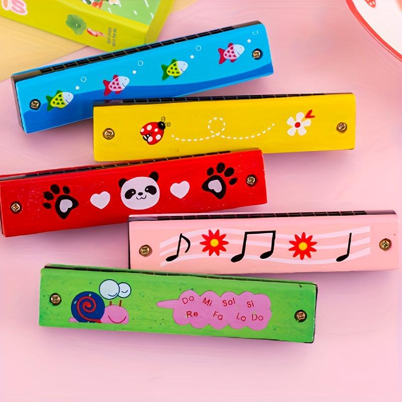 1Pc Wooden Toy Harmonica 16 Holes Painted Musical Instrument Parent Child Puzzle