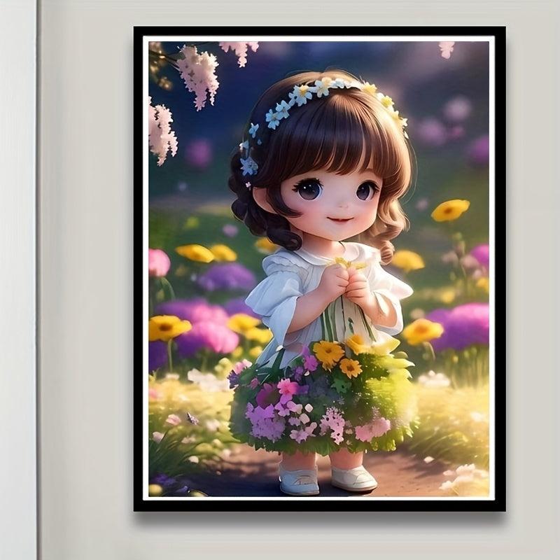 Cartoon Girl Flower Round Diamond Painting Kit