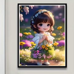 Cartoon Girl Flower Round Diamond Painting Kit