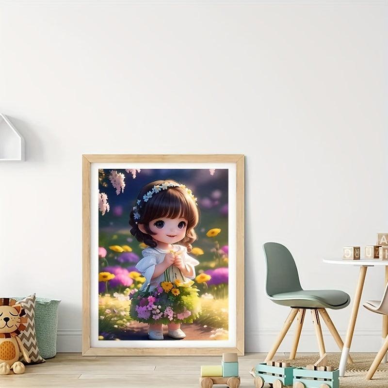 Cartoon Girl Flower Round Diamond Painting Kit