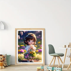 Cartoon Girl Flower Round Diamond Painting Kit