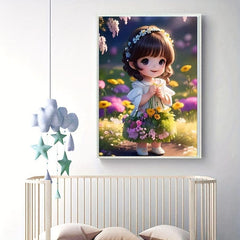 Cartoon Girl Flower Round Diamond Painting Kit