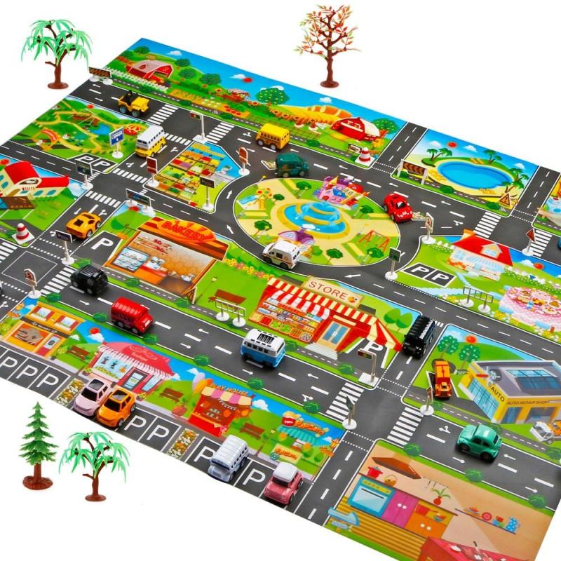 Kids City Traffic Road Map Play Mat with Car Parking Lot