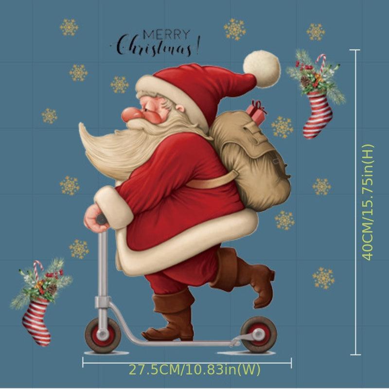 Christmas Wall Stickers Santa Claus Skateboards PVC Waterproof Removable Decals