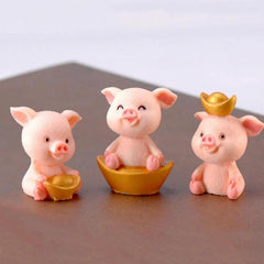 3 pcs Lucky Pig Figurine Statue DIY Table Ornament Car Dashboard Dolls