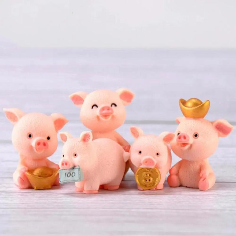 3 pcs Lucky Pig Figurine Statue DIY Table Ornament Car Dashboard Dolls