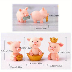 3 pcs Lucky Pig Figurine Statue DIY Table Ornament Car Dashboard Dolls