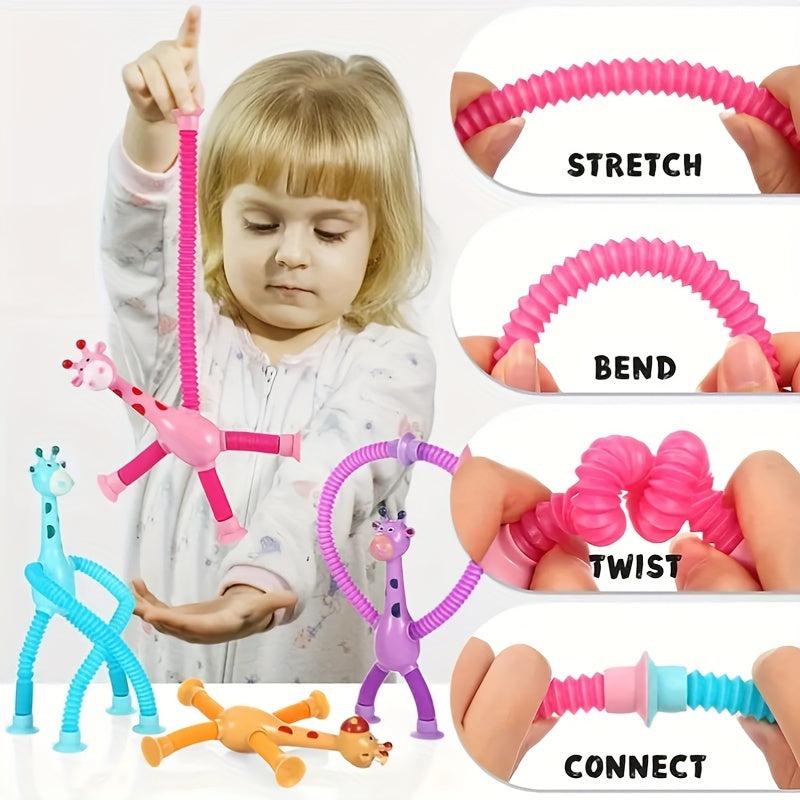 4pcs Giraffe Stretching Toy Suction Cup Variety Shape Decompression