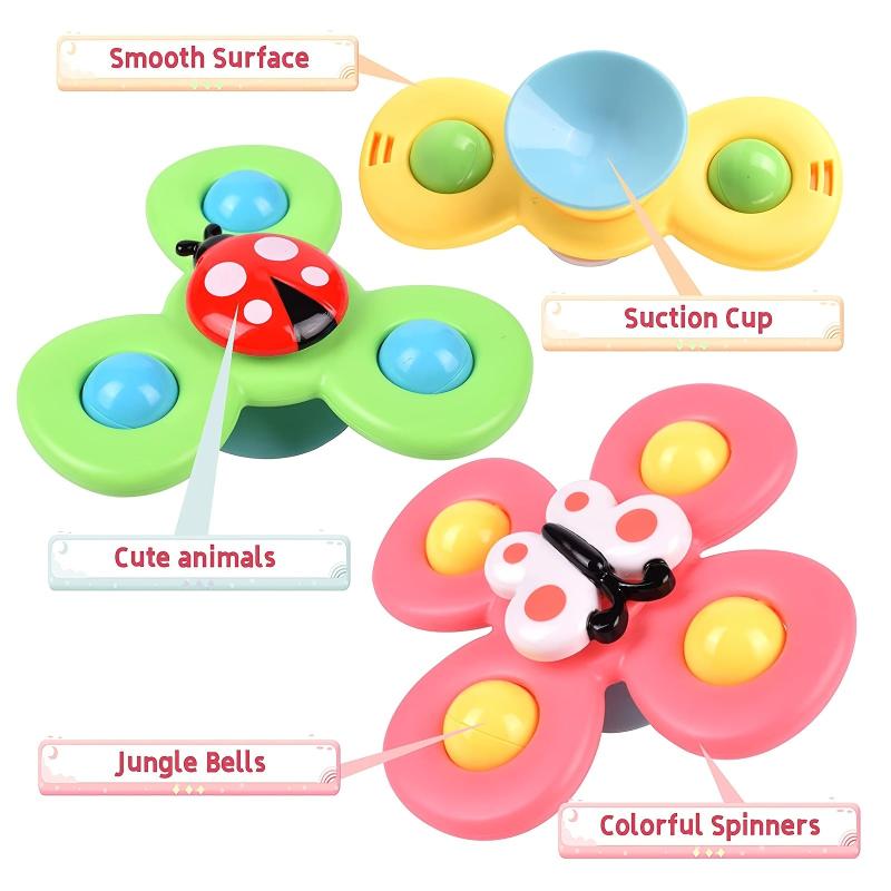 3pcs Suction Cup Spinner Toys for 1-3 Year Olds