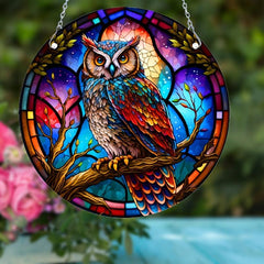 Colorful Owl Double Side Painted Suncatcher Gift