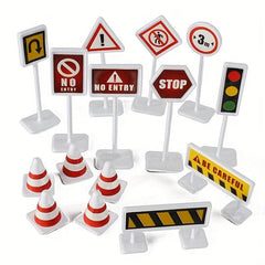 15-in-1 Road Sign Model Toy City Traffic Barrier Signal Light DIY