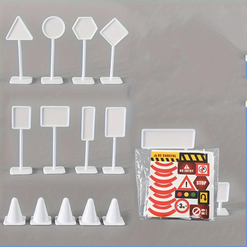 15-in-1 Road Sign Model Toy City Traffic Barrier Signal Light DIY