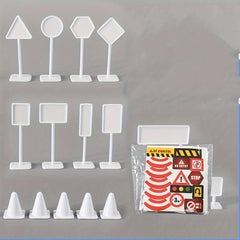 15-in-1 Road Sign Model Toy City Traffic Barrier Signal Light DIY