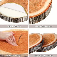 3D Wooden Trunk Round Pillow - Natural Wood Cushion