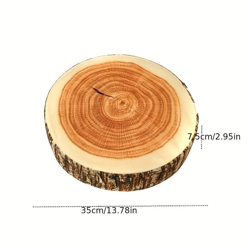 3D Wooden Trunk Round Pillow - Natural Wood Cushion