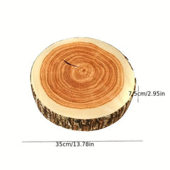 3D Wooden Trunk Round Pillow - Natural Wood Cushion