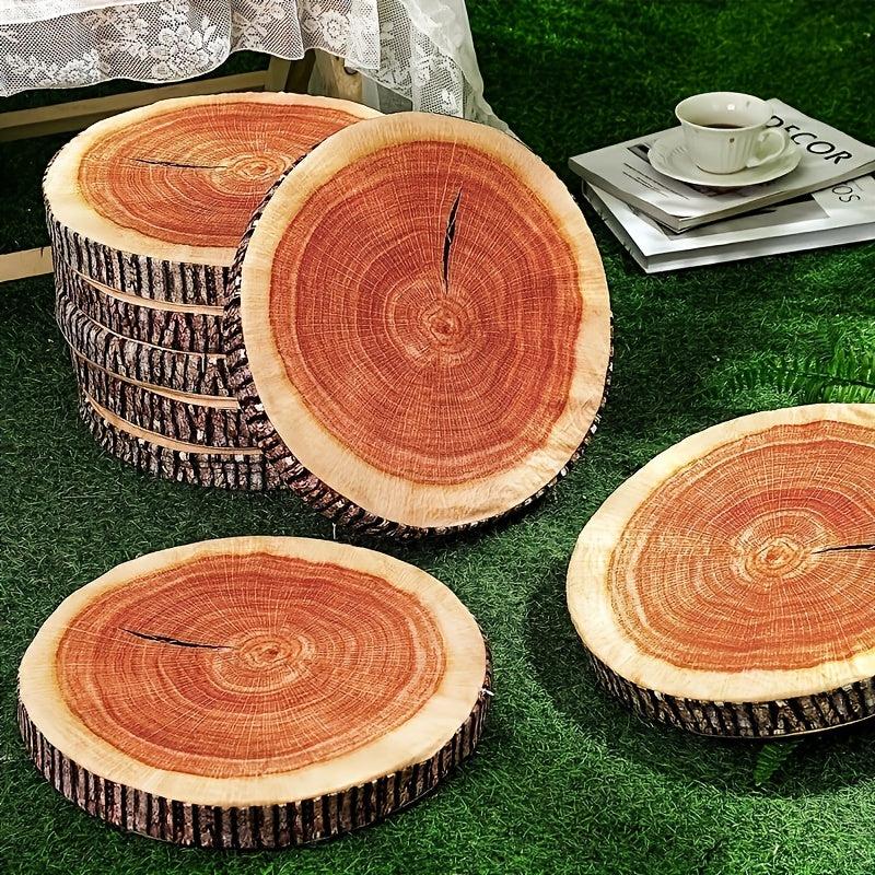 3D Wooden Trunk Round Pillow - Natural Wood Cushion