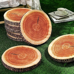 3D Wooden Trunk Round Pillow - Natural Wood Cushion