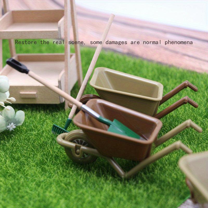 2pcs Farm Tool Model Small Trailer Dollhouse Mini Plastic Cart