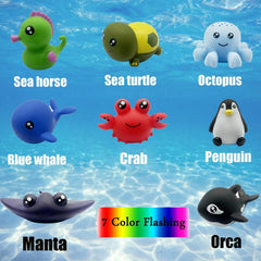 Bath Toys Marine Animal Toys Light Up Floating Rubber Toys Flashing