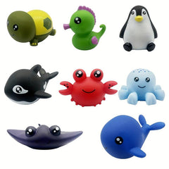 Bath Toys Marine Animal Toys Light Up Floating Rubber Toys Flashing