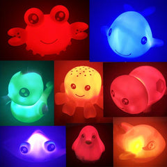 Bath Toys Marine Animal Toys Light Up Floating Rubber Toys Flashing