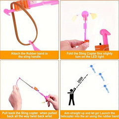 Glow Flying Toys Set Slingshot LED Copters Birthday Party Favors Outdoor Game