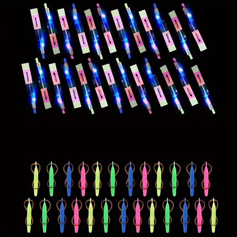 Glow Flying Toys Set Slingshot LED Copters Birthday Party Favors Outdoor Game