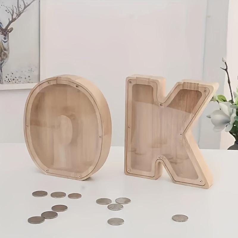 Wooden Letter Piggy Bank Glass Coin Piggy Bank