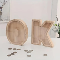 Wooden Letter Piggy Bank Glass Coin Piggy Bank