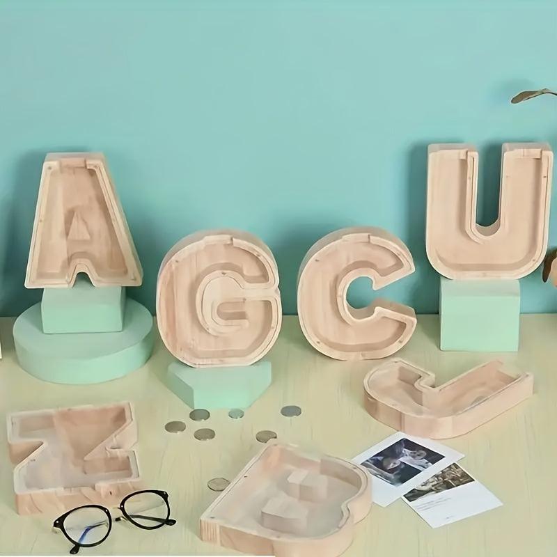 Wooden Letter Piggy Bank Glass Coin Piggy Bank
