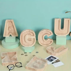 Wooden Letter Piggy Bank Glass Coin Piggy Bank