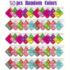 50pcs Mini Pop Push Fidget Toy Keychain Anti Anxiety Stress Relief Hand Toy