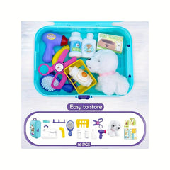 Pet Care Role Play Set 16 Pcs Kids Vet Kit Dog Grooming Toys Feeding Backpack