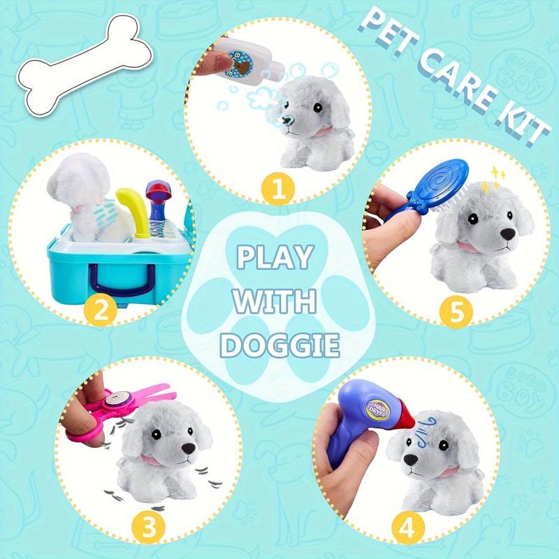 Pet Care Role Play Set 16 Pcs Kids Vet Kit Dog Grooming Toys Feeding Backpack