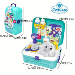 Pet Care Role Play Set 16 Pcs Kids Vet Kit Dog Grooming Toys Feeding Backpack