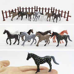 8 Pcs Mini Farm Horse Toy Set with 6 Pcs Fence