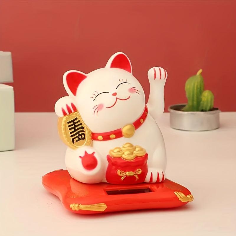 Solar Waving Cat Lucky Cat Ornament Home Car Decor