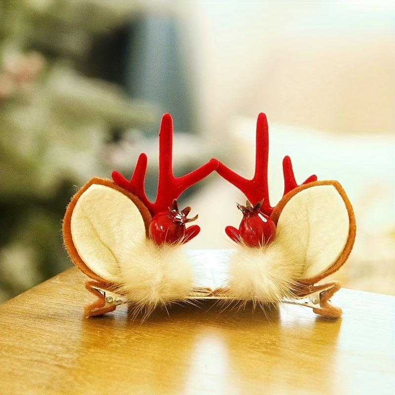 2pcs Pair Christmas Hair Clips Reindeer Antlers Hair Pins Xmas Party