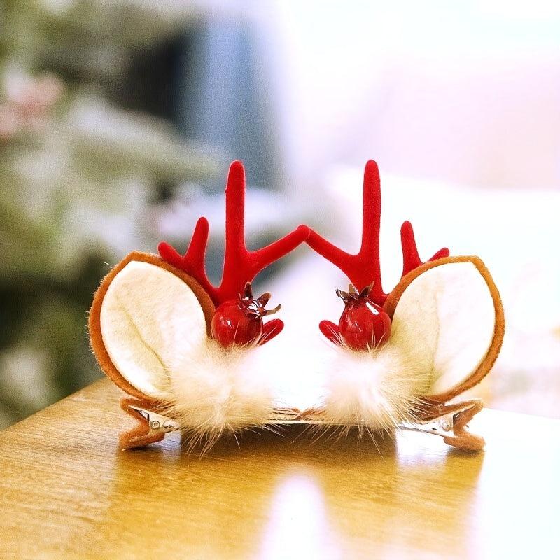2pcs Pair Christmas Hair Clips Reindeer Antlers Hair Pins Xmas Party